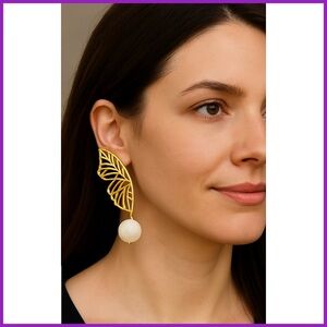 Rampage Butterfly Wing Gold + Pearl Earrings